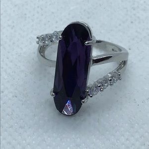 925 ss amethyst ring with AAA zircon accent stones